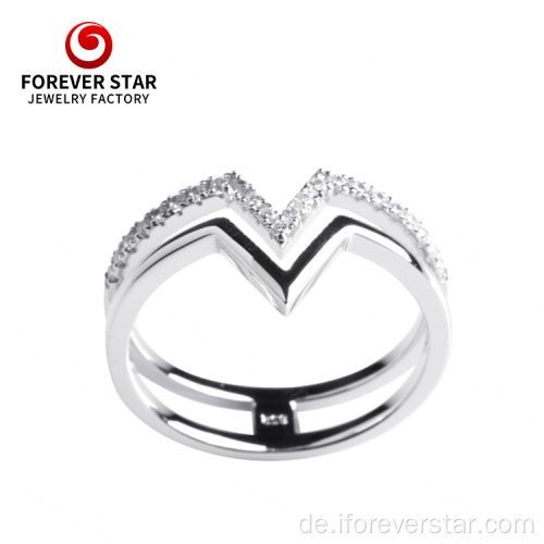 Silber-CZ-Schmuck-Doppel-V-Form-Fingerring